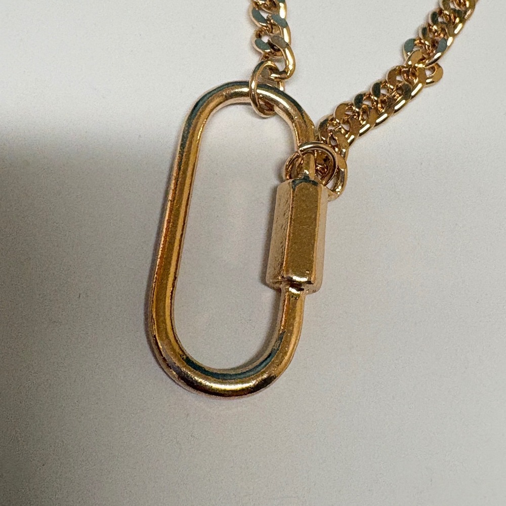 Gold Carabiner Link Chain Necklace Industrial Curb Chain Adjustable Statement - Picture 3 of 8